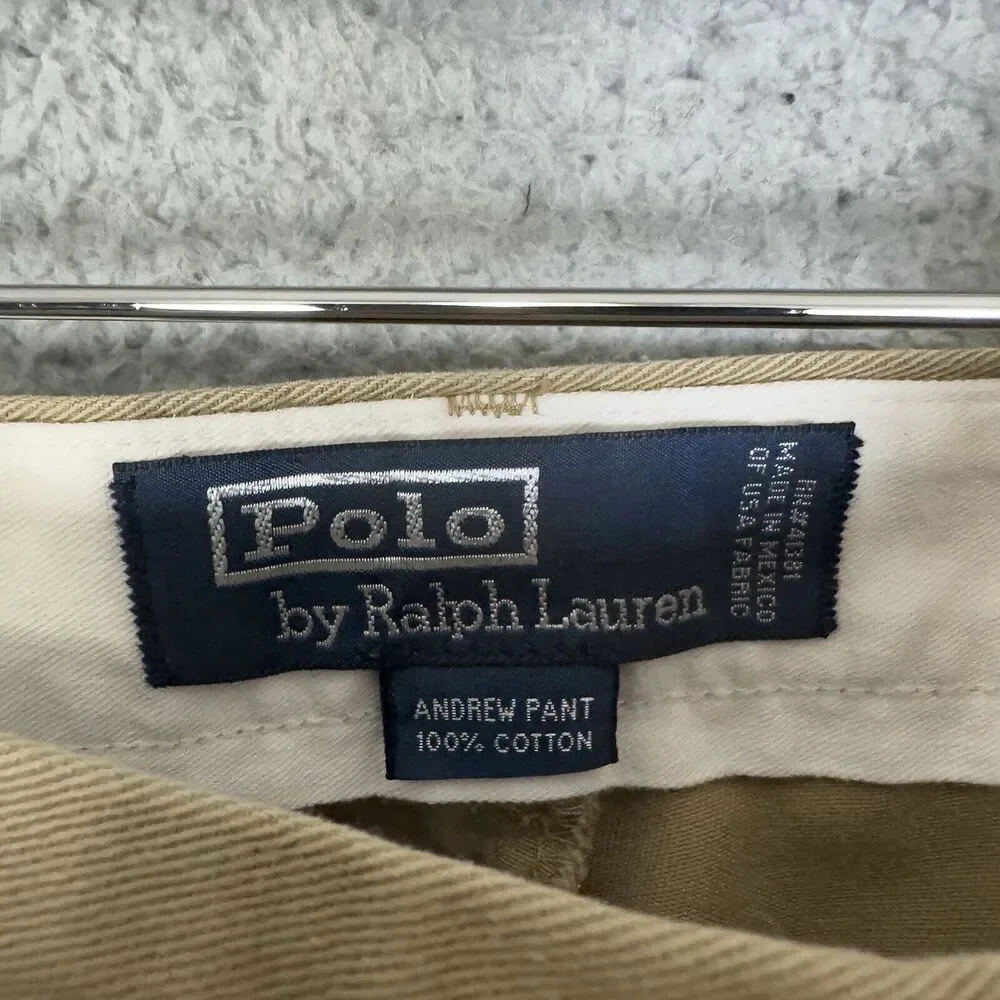 Polo Ralph Lauren Pants Mens‎ 38x30 Brown Andrew Chino Cotton Pleated Pocket